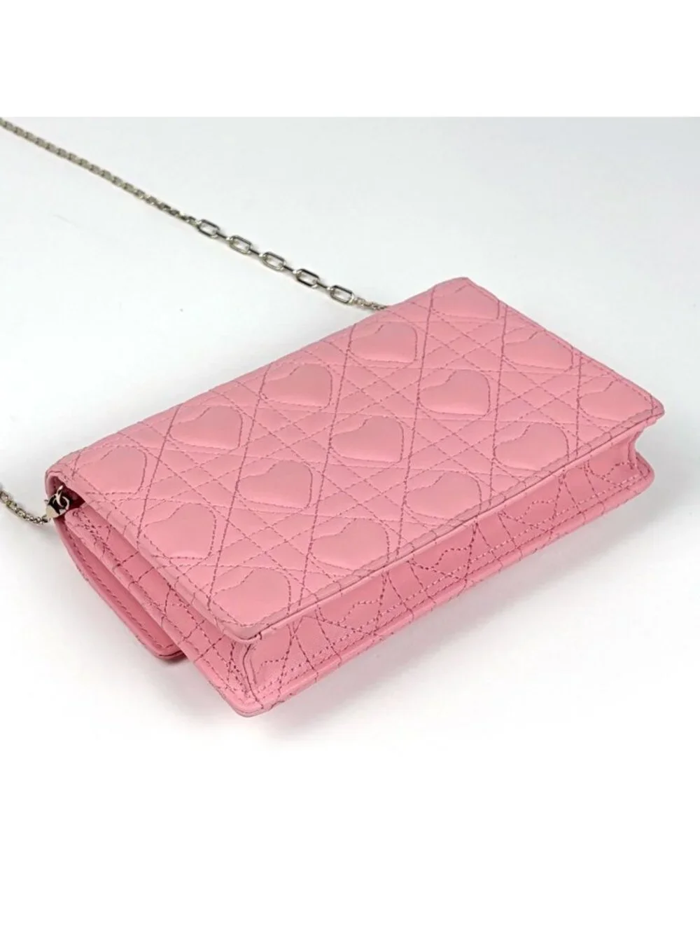 Dior My Daily Chain Wallet Heart Cannage Leather Pink Shoulder Bag